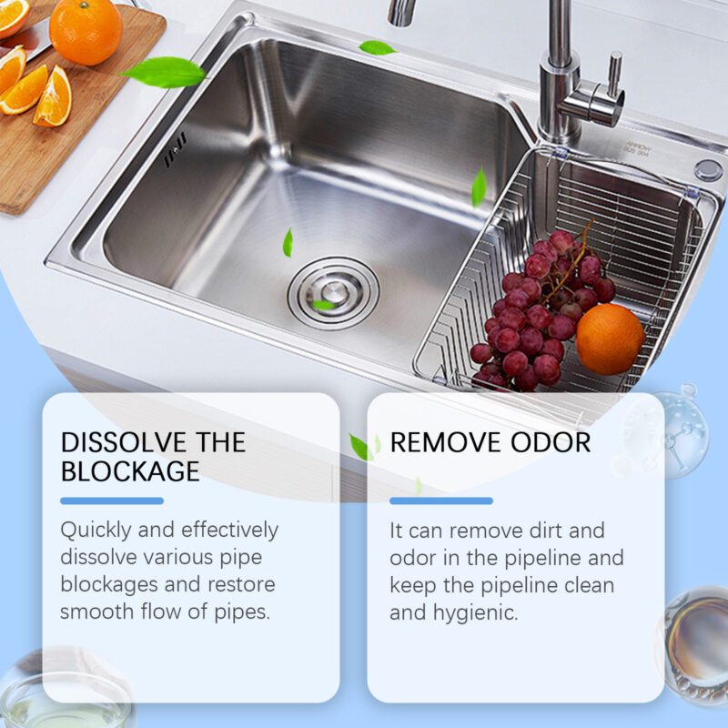 Fast-Acting Drain Cleaner Powder | Kitchen & Bathroom Pipe Unclogger, Safe & Fragrant - Image 3