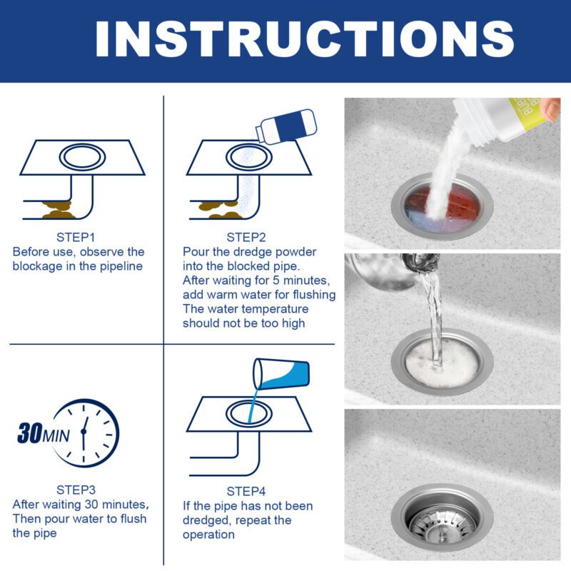 Jaysuing Pipe Dredge Powder: Kitchen Bathroom Clog Remover, Safe Multi-Purpose Drain Cleaner - Image 6