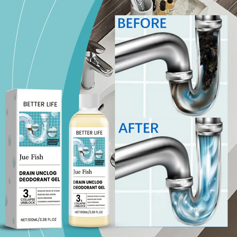 Jue-Fish Drain Unclog Gel: Multi-Purpose Kitchen/Bathroom Drain Cleaner, Deodorizing & Safe - Image 2
