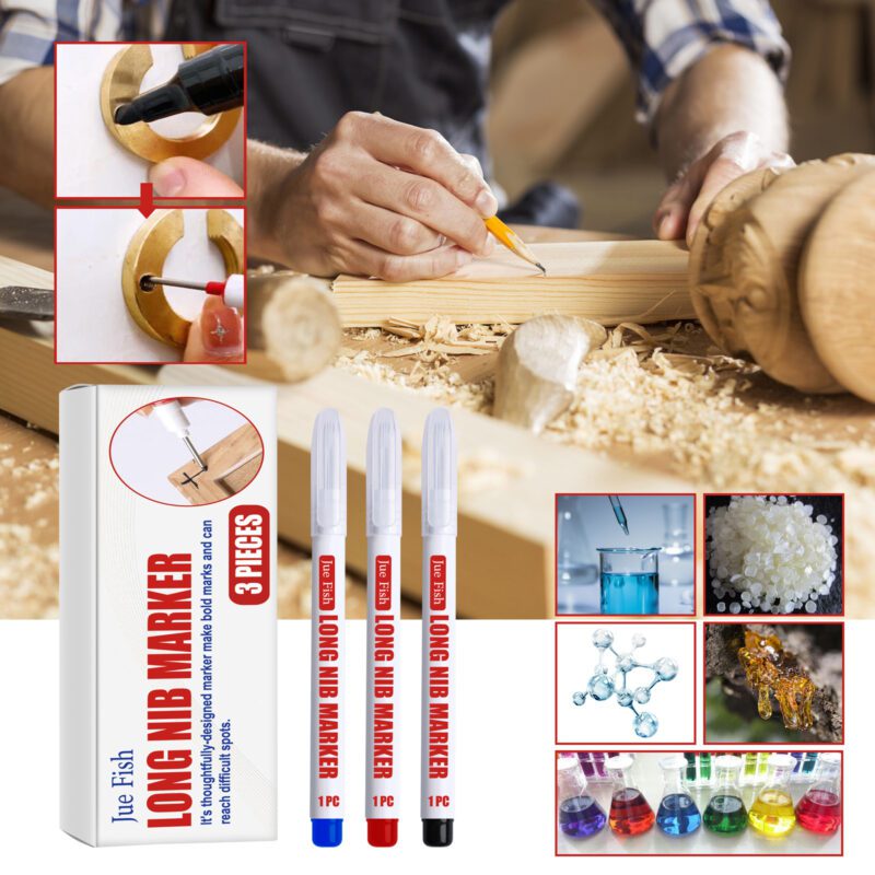 Jue-Fish Long Nib Marker: Multi-Surface Household Woodworking Marker, Quick-Drying Waterproof - Image 2