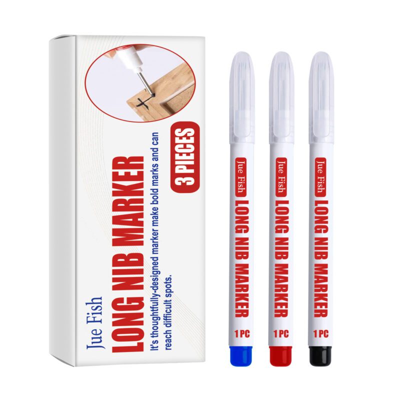 Jue-Fish Long Nib Marker: Multi-Surface Household Woodworking Marker, Quick-Drying Waterproof