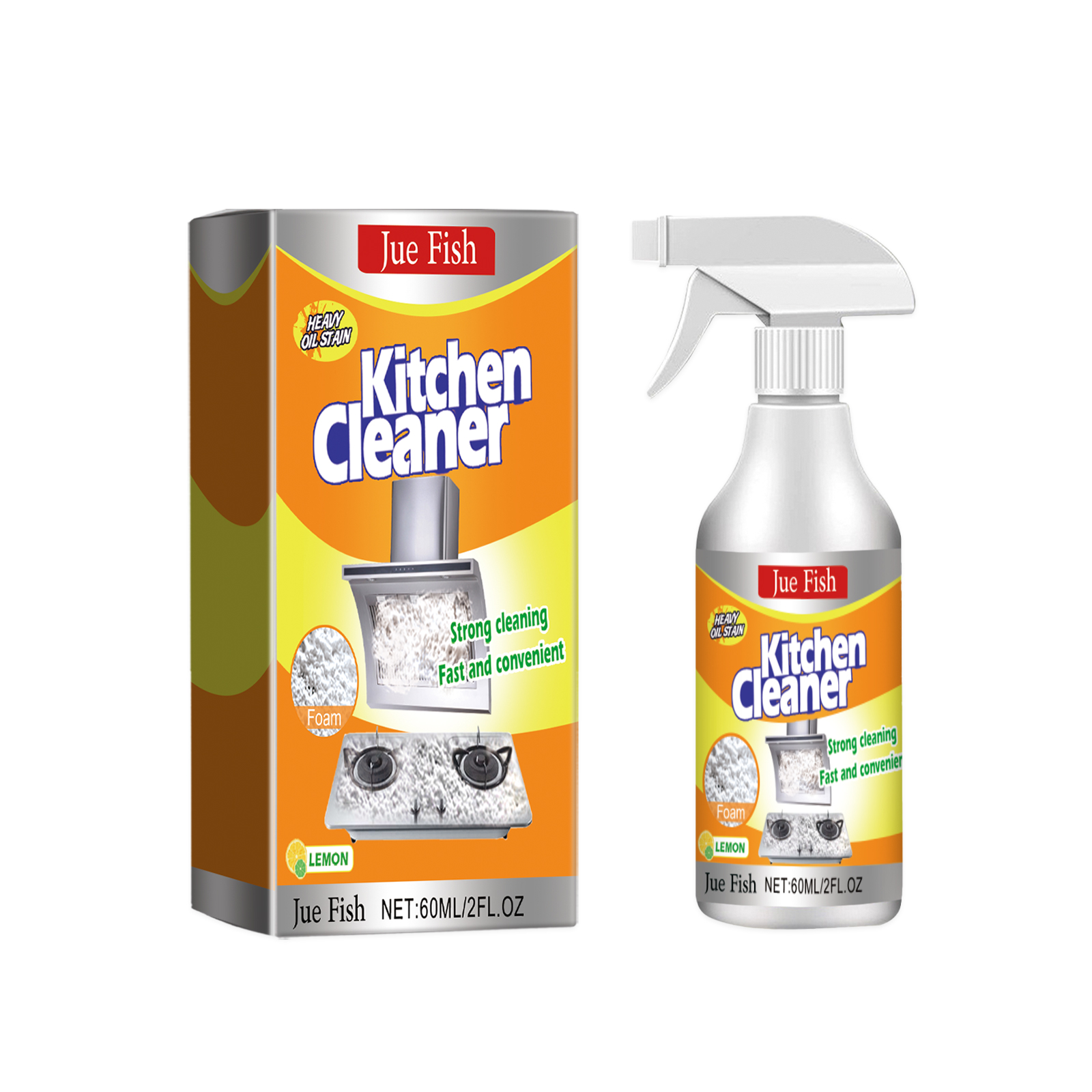 Jue-Fish Multi-Purpose Kitchen Foam Cleaner – Heavy Oil Remover, Surface-Safe