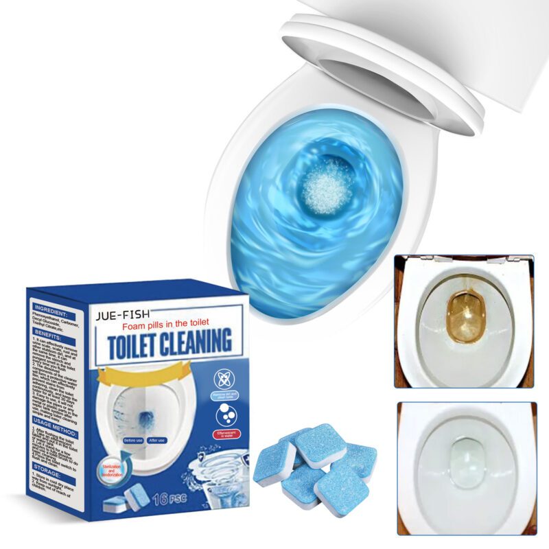 Jue-Fish Toilet Effervescent Tablets: Multi-Purpose Stain Remover, Deodorant, Safe Cleaning